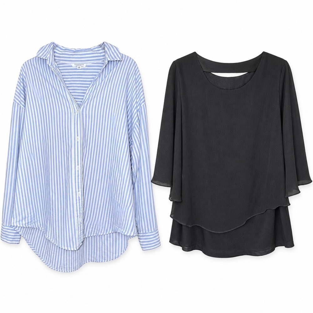 Lot 2 Women's Large Tops BeachLunchLounge Striped Shirt ALYX 2 Piece Black Top